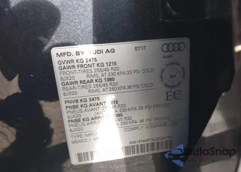 2018 Audi Q5 2.0T Tech Premium из США, поврежденный, VIN WA1ENAFYXJ2024154